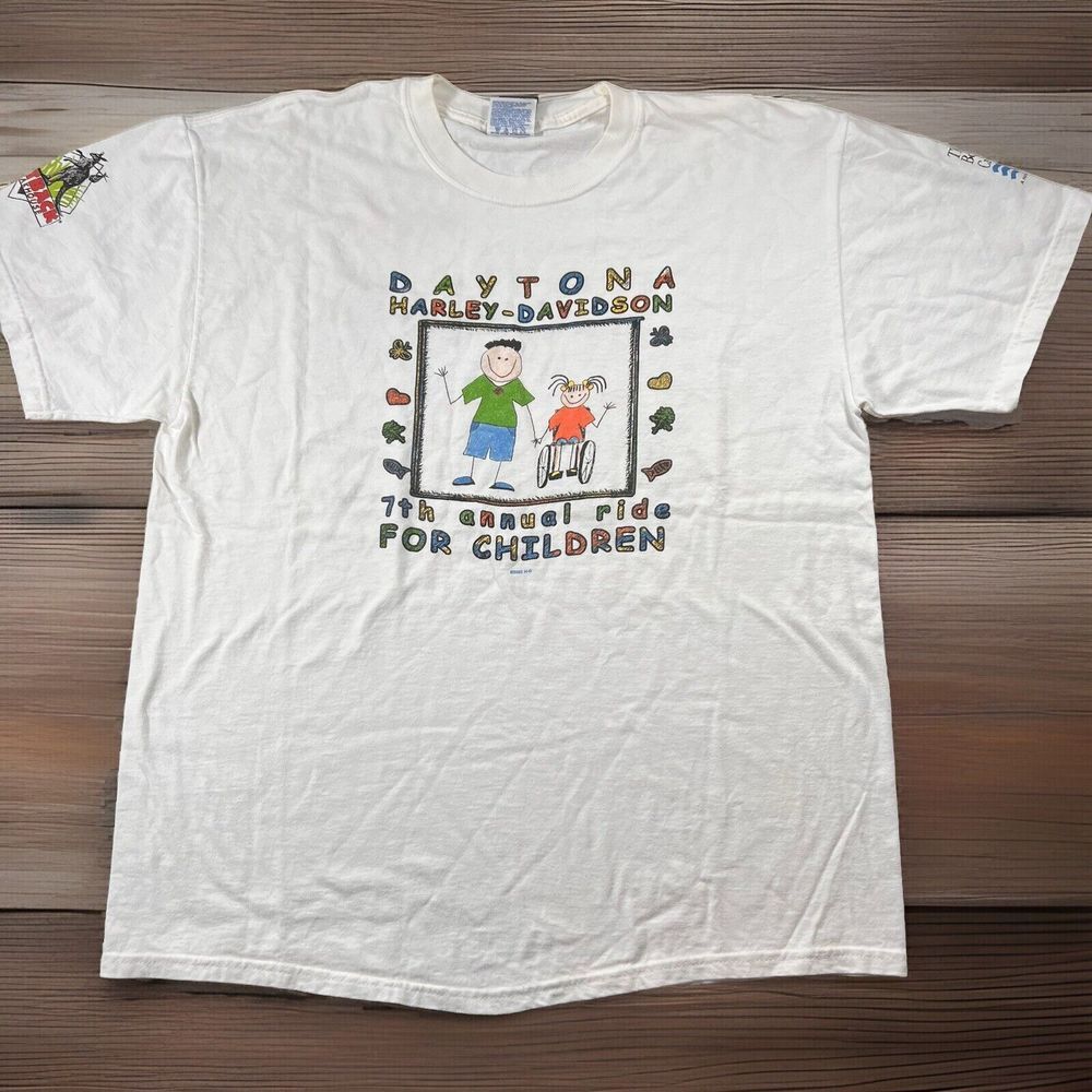 Vintage 2001 Harley-Davidson Daytona Ride For Children T-Shirt White Mens XL